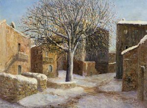 Corsican Village Square, Winter — Herbert H Newton, Impressionism