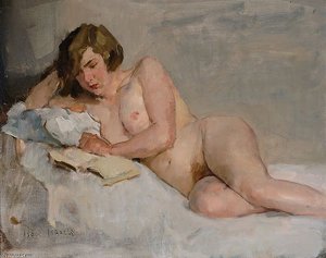 Lezend Naakt Op Bed — Isaac Lazarus Israels