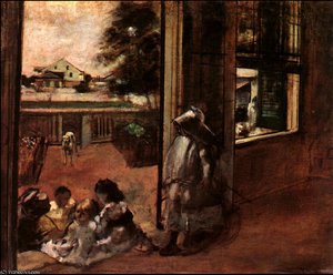 Children Sat Down In The House Door, — Edgar Degas