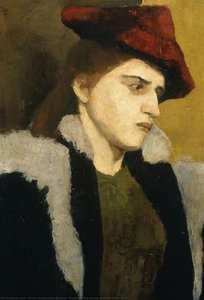 Portrait of a young woman with red hat