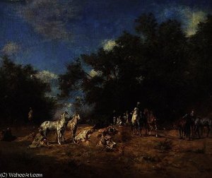 Arab Horsemen Resting in the Forest