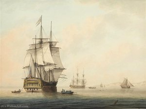 Shipping At Anchor Off The Coast Awaiting The Tide — Samuel Atkins