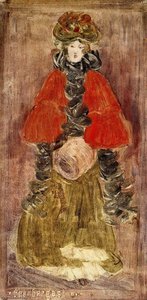 Lady With Red Cape And Muff — Maurice Brazil Prendergast