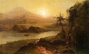 Mountain Landscape With River, Near Philadelphia — Frederic Edwin Church, Hudson River School