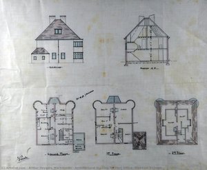 Architectural Drawing For Post Office, Wickham Bishops — Arthur Heygate Mackmurdo