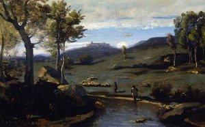 Roman Countryside - Rocky Valley With A Herd Of Pigs — Jean-baptiste-camille Corot