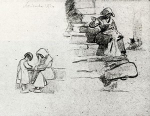 Women Sewing And Spinning In Anticoli — Mariano Barbasan