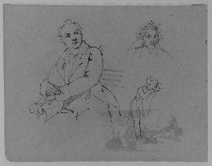Portrait Of Seated Man; Bust Of Contemplative Dante; Child Leaning On A Woman's Lap — Thomas Sully, Romanticism