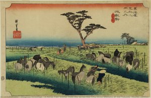 A Horse Fair, Chiriu, From The Series The Fifty-three Stations Of The Tokaido (hoeido Edition) — Utagawa Hiroshige