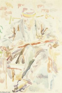 Maynard Keynes Writing A Telegram In The Garden At Charleston — Duncan Grant
