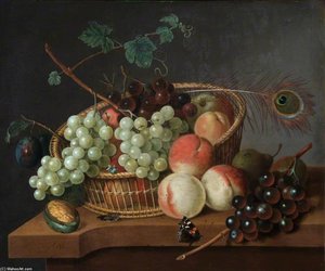 Still Life - Grapes And Peaches In A Basket