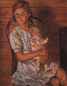 Girl With A Doll — Kuzma Petrov-vodkin