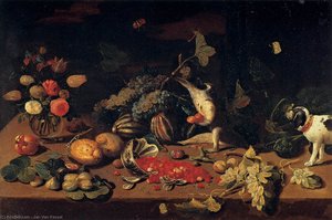 Still-Life with a Monkey Stealing Fruit