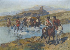 Cossacks Crossing A Ford — Franz Roubaud