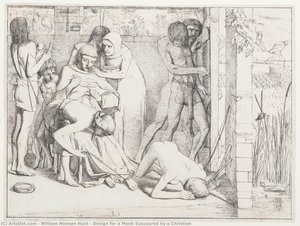Design For A Monk Succoured By A Christian — William Holman Hunt