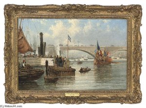 The Mayoral Barge At London Bridge — Frederick Waters (william) Watts, Historical Realism