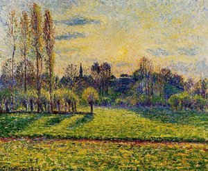View Of Bazincourt, Sunset — Camille Pissarro, Impressionism
