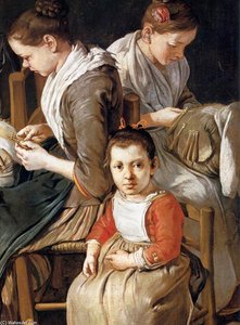 Women Working On Pillow Lace (detail) — Giacomo Ceruti (pitocchetto)