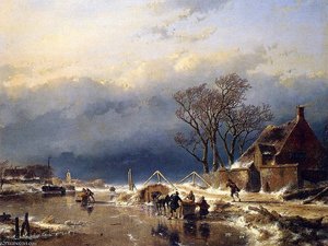 Scaters With Sledges Sun — Andreas Schelfhout