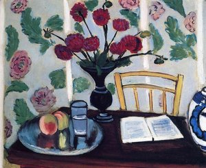 Bouquet Of Dahlias And White Book — Henri Matisse, Fauvist Expressionism