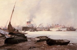 The Queen Mary At Southampton — Montague Dawson