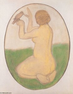 Kneeling Woman With Bird — Paula Modersohn-becker