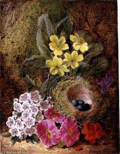 Still Life With Bird's Nest And Primulas — George Clare