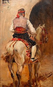 A Picador On A Grey Horse — Joaquín Agrasot Y Juan, Realism