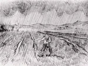 Enclosed Field With A Sower In The Rain — Vincent Willem Van Gogh, Post-impressionism