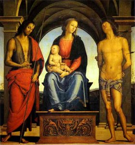 Madonna And Child Enthroned With St. John The Baptist And St. Sebastian — Vannucci Pietro (le Perugin)
