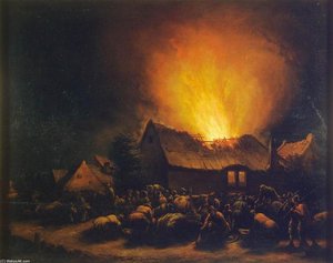Fire In A Village — Egbert Van Der Poel, 17th Century Realism