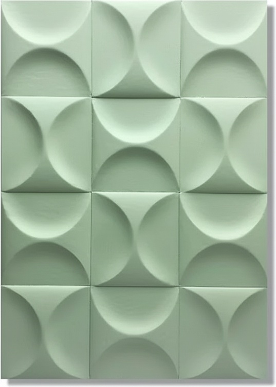 Handmade Geometric Wood Wall Sculpture – Soft Green Abstract Art