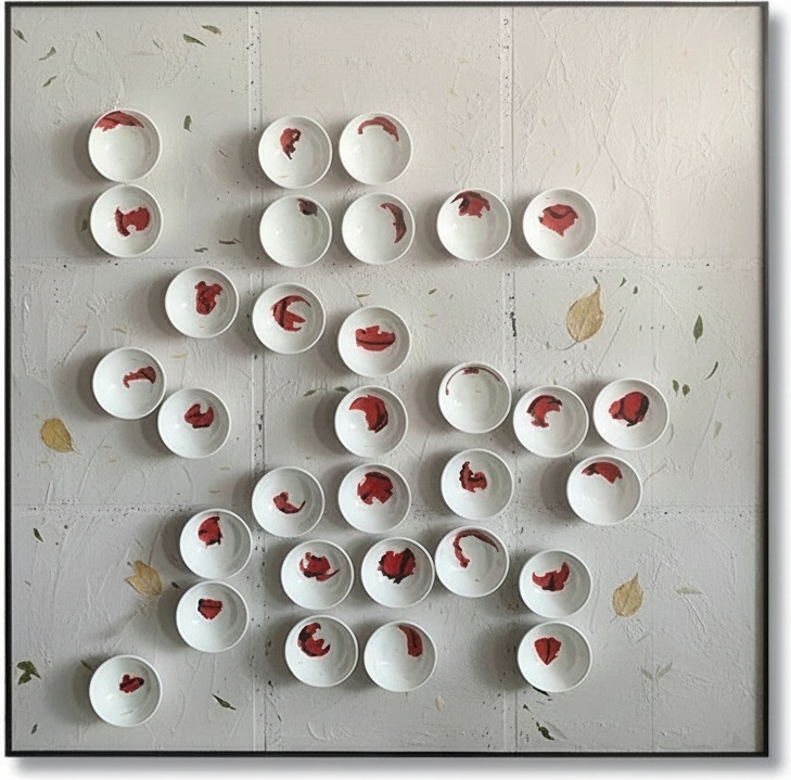Abstract Ceramic & Plaster Wall Sculpture – Hand-painted Textured Art