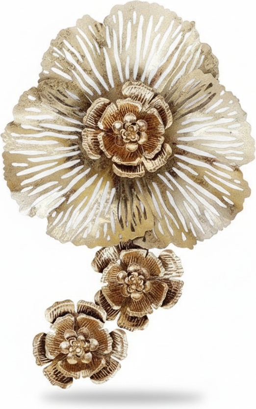 Gilded Metal Bloom: Abstract Floral Wall Sculpture