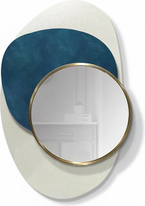 Abstract Teal & Gold Mirror Wall Art – Textured Contemporary Design
