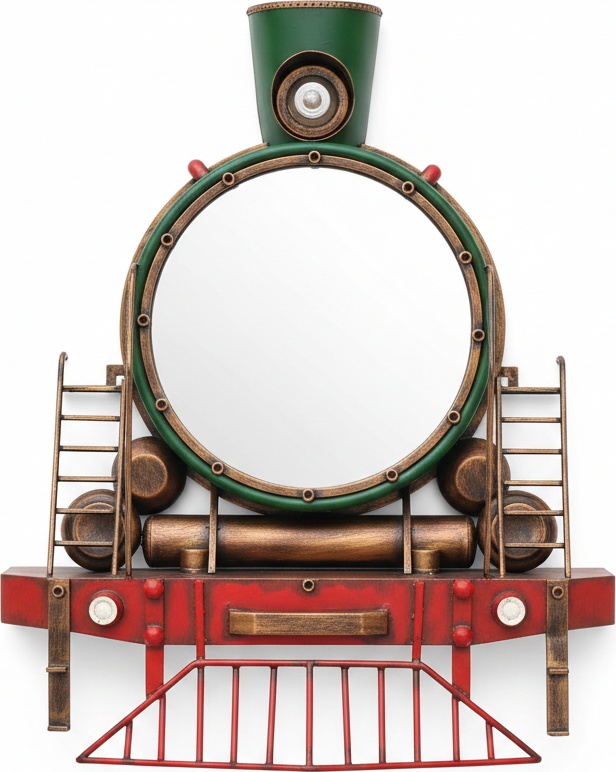 Vintage Steam Train Wall Mirror – Handcrafted Metal & Wood Décor