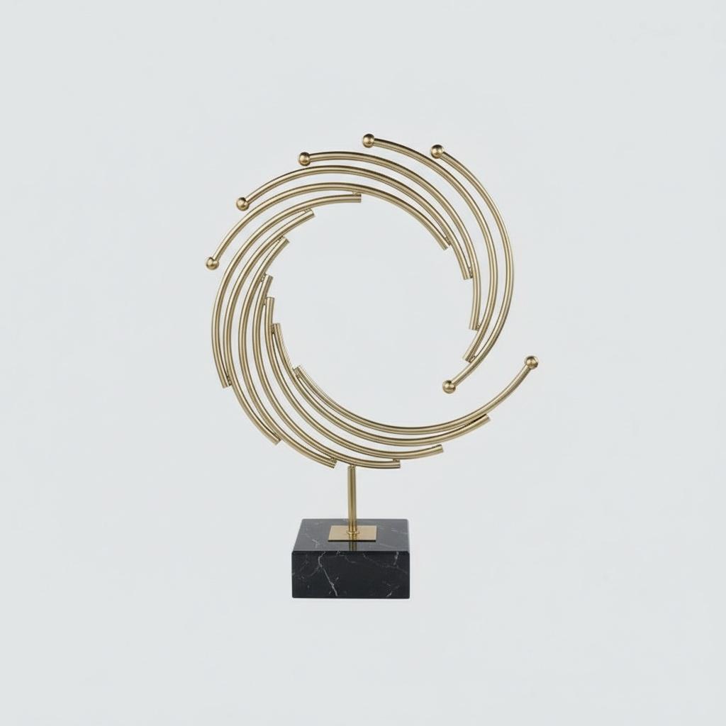 Elegant Spiral Metal Wall Sculpture - Gold Rod Design - Modern Art Decor - 44cm X 53cm X 12cm