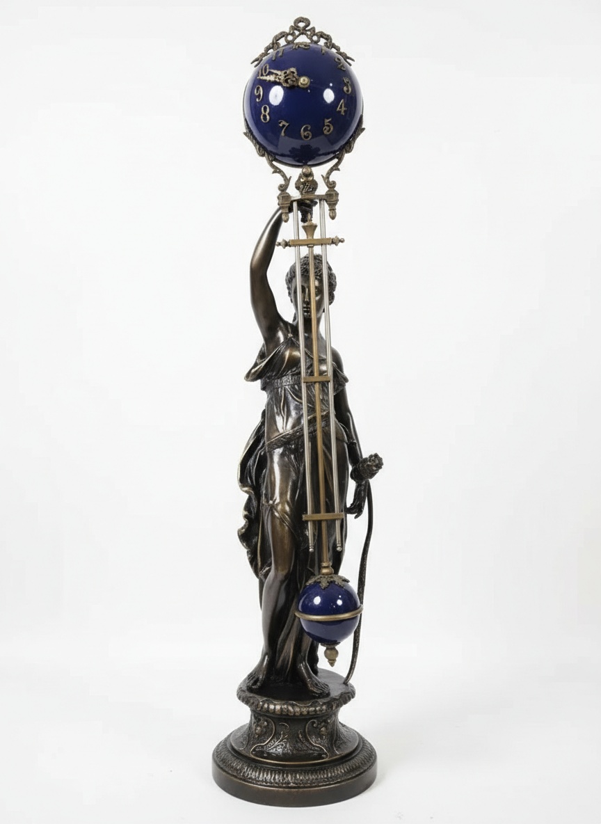 Antique Bronze Man & Globe Pendulum Clock