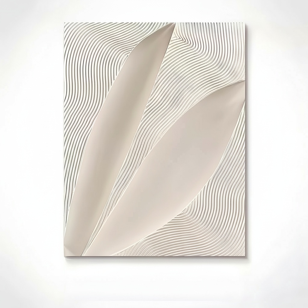 Layered Abstract Wood Wall Sculpture – Cream Tonal Relief