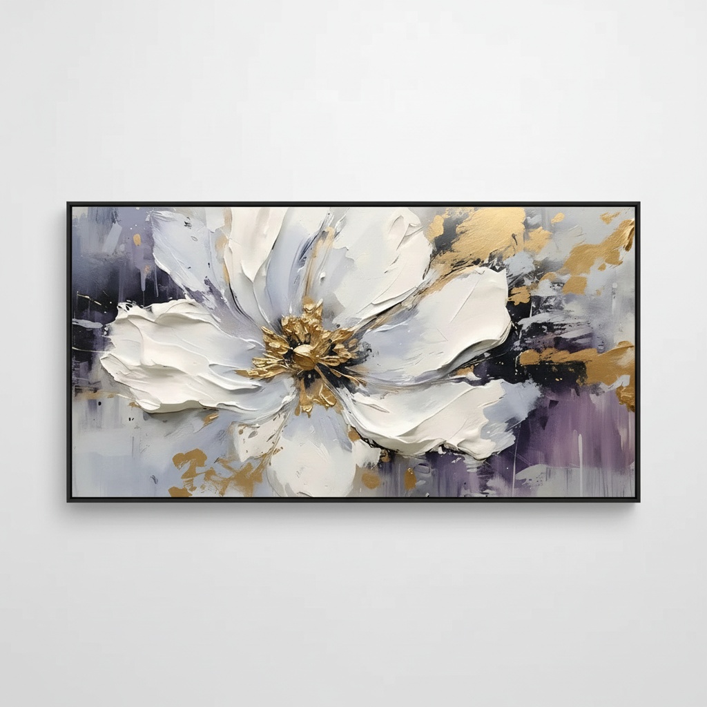 Abstract Floral Impasto Painting With Gold Leaf Accents