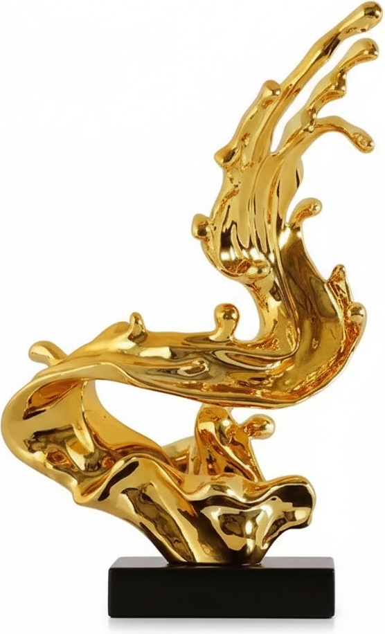 Golden Wave Resin Sculpture – Modern Abstract Art