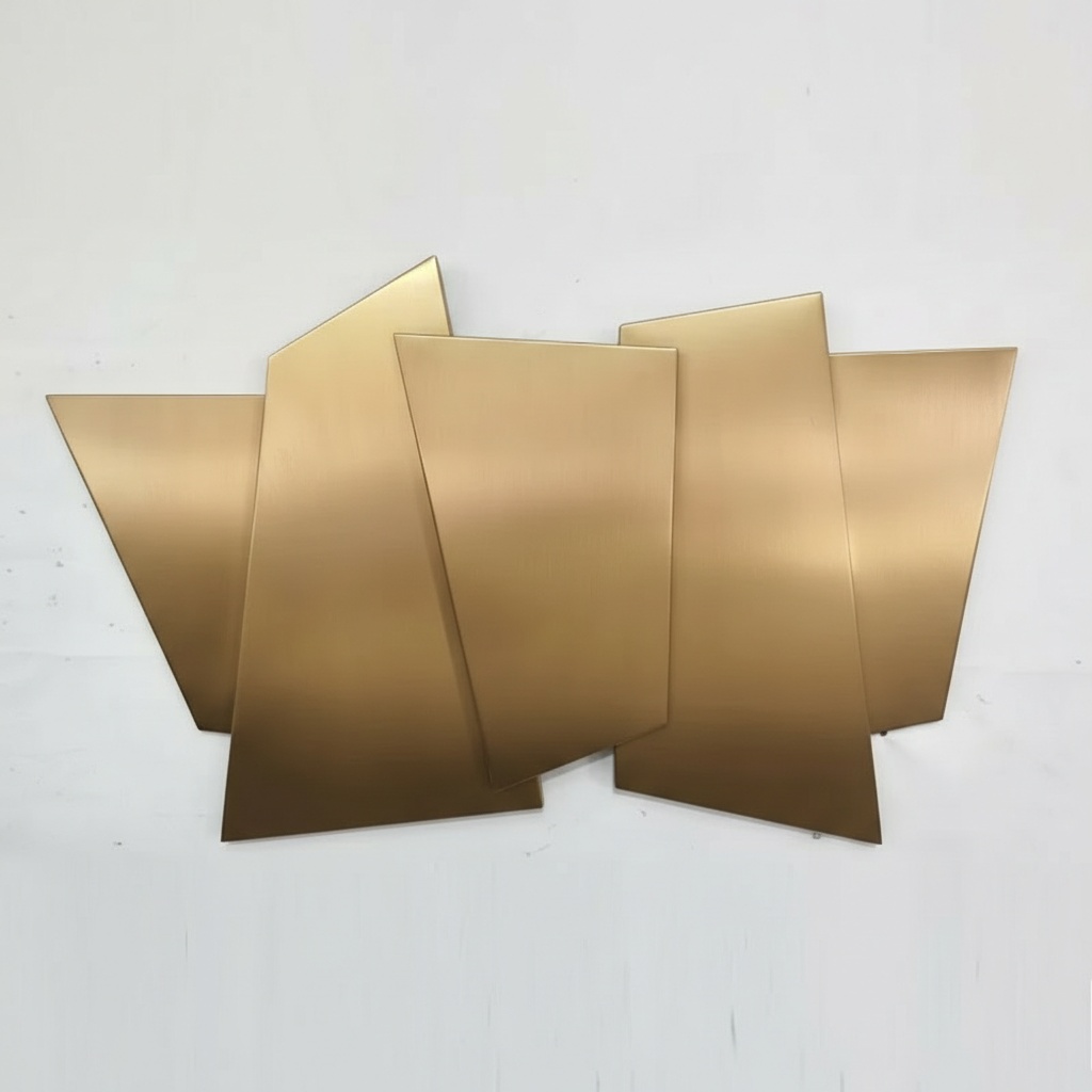 Abstract Stainless Steel Wall Mirror - Gold-toned Metal Sculpture
