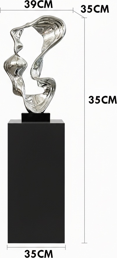 Silver Wave Sculpture - Elegant Resin Art Deco Home Decoration Piece (39cm X 35cm X 151cm)