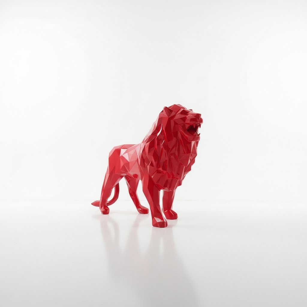 Geometric Red Lion Sculpture – Resin, Fiberglass & Stainless Steel Options