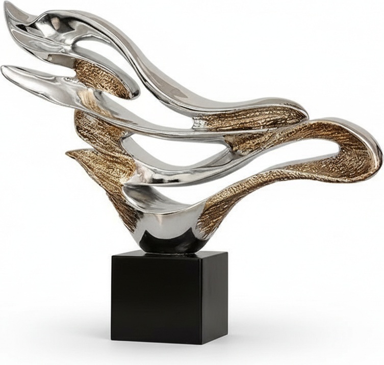 Silver & Gold Abstract Resin Sculpture - Modern Flowing Form