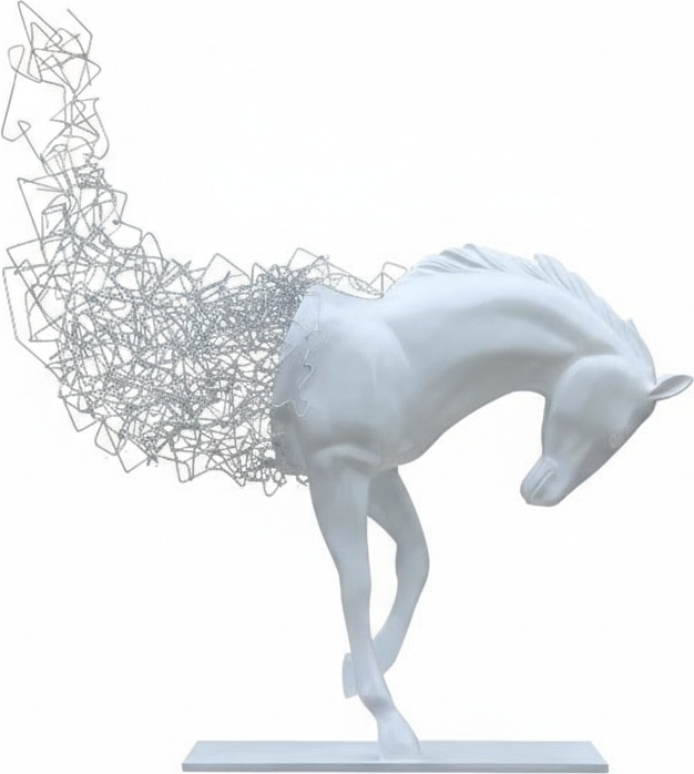 Elegant Glass Fiber Horse Sculpture - Dynamic Equestrian Art Piece