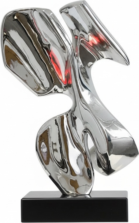 Silver Wings Sculpture – Art Deco Metal And Resin Accent