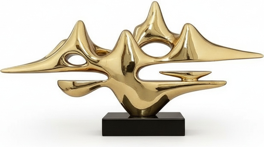 Golden Wave Resin Sculpture – Modern Abstract Art