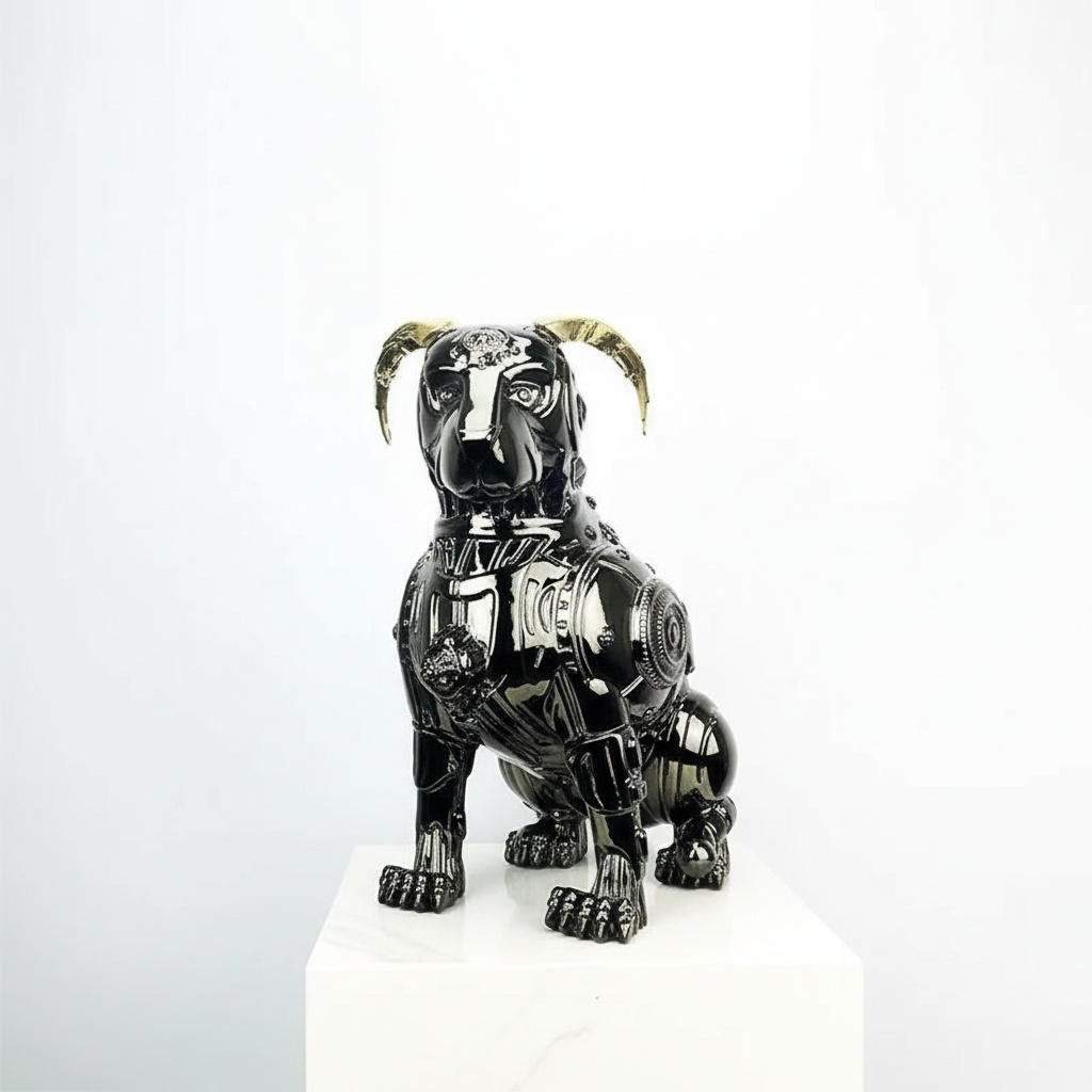 Cosmic Dog Sculpture: Abstract Resin Art Decor