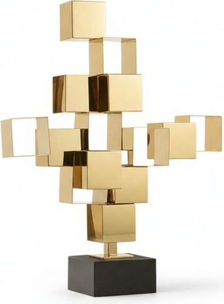Golden Geometric Stainless Steel Wall Sculpture - Luxurious Modern Art Deco Design (48x88cm)